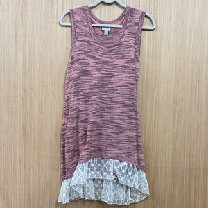 LOGO by Lori Goldstein Pink and Brown Sleeveless Top with Lace Hem